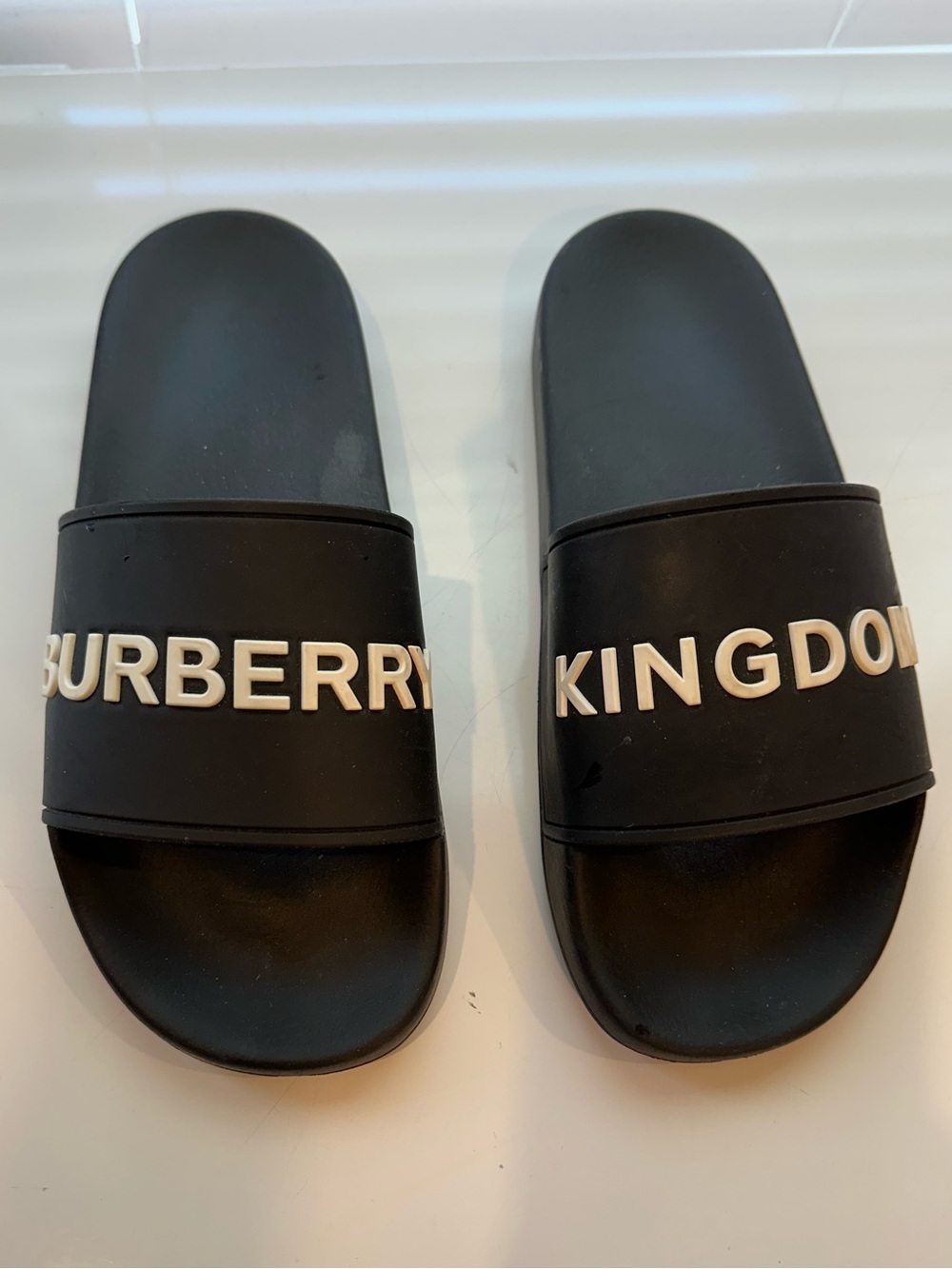Burberry Black Slide Sandals with White Logo size 40 US 9